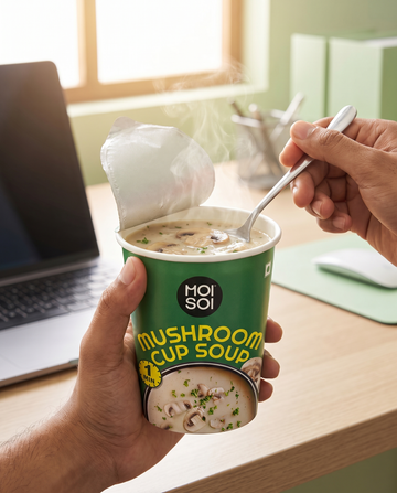 Hand holding a Mushroom Cup Soup