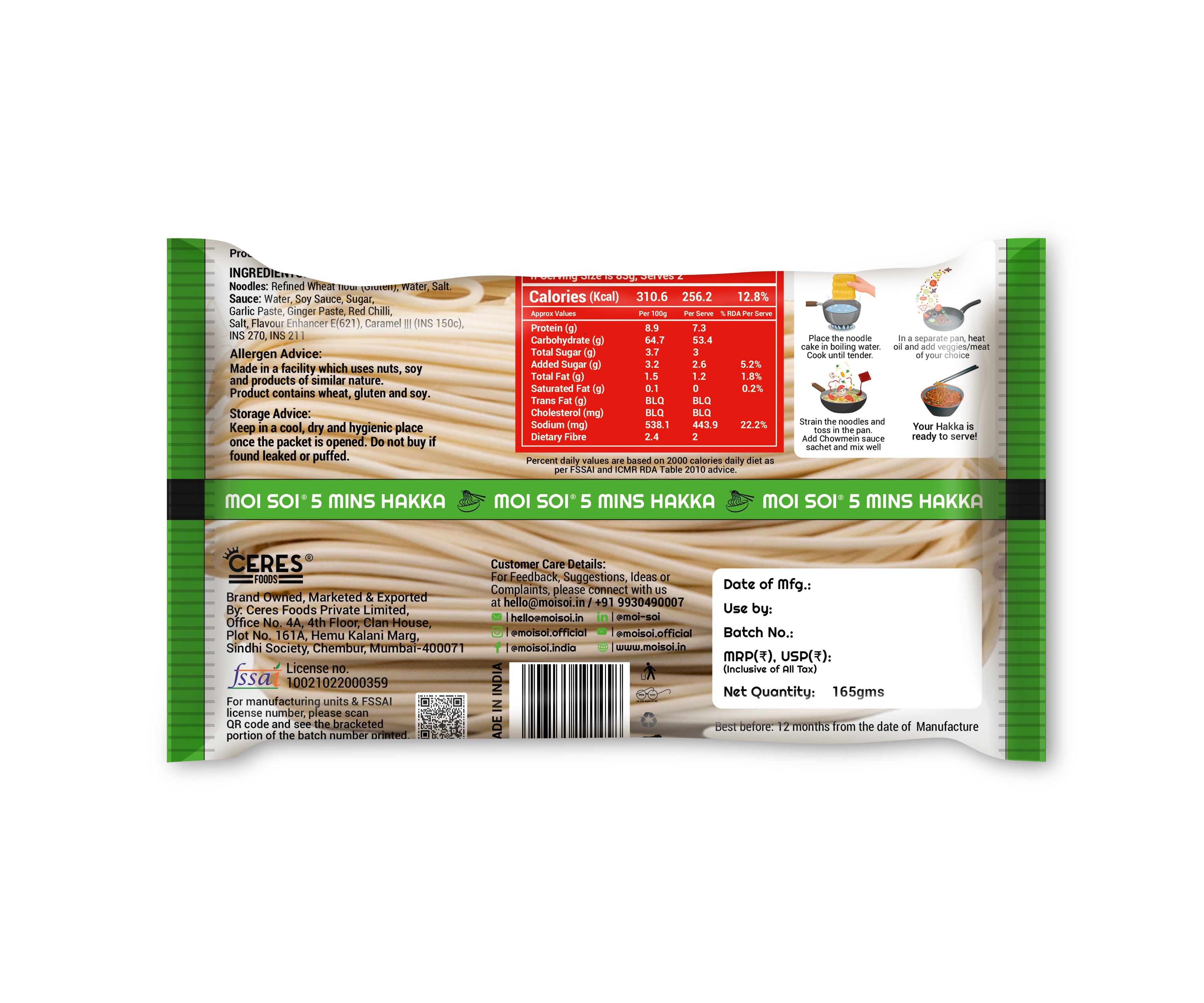 Instant Hakka Chowmein Noodles, Back Side