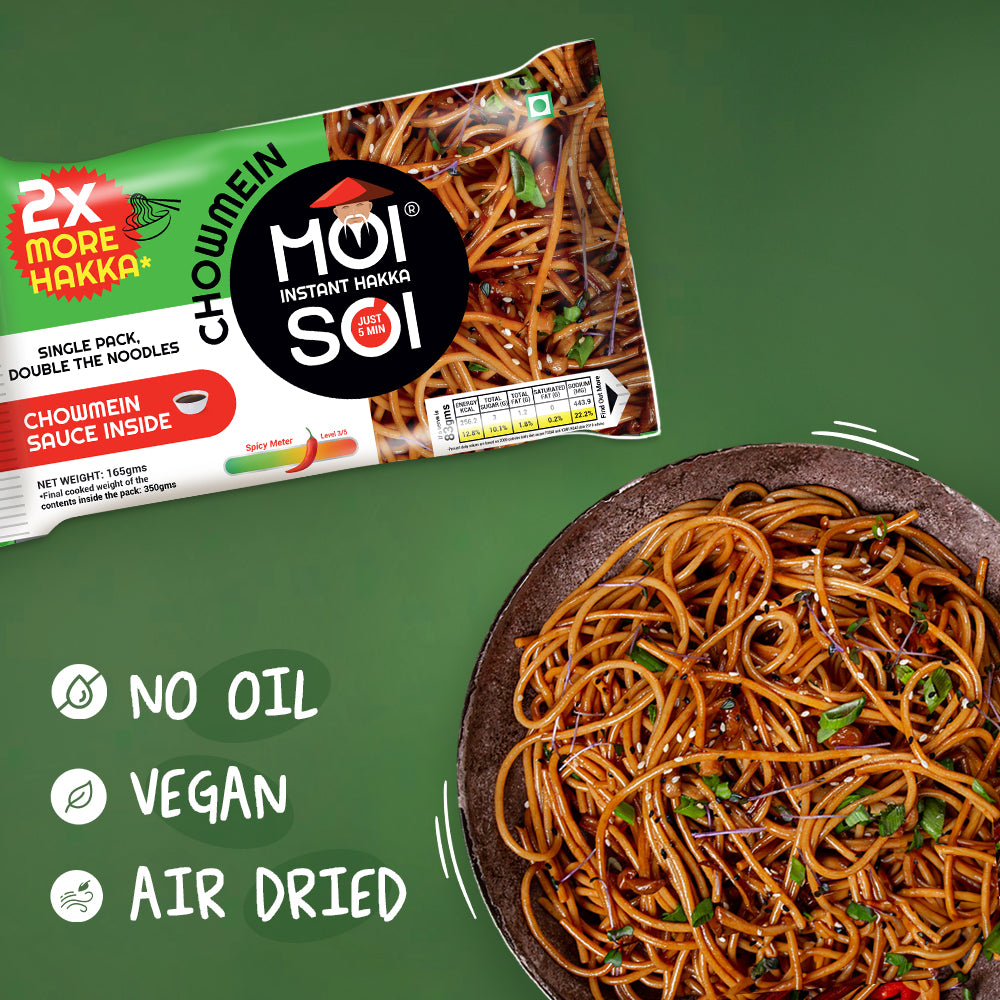 Instant Hakka Chowmein Noodles, No oil, Vegan & Air Dried