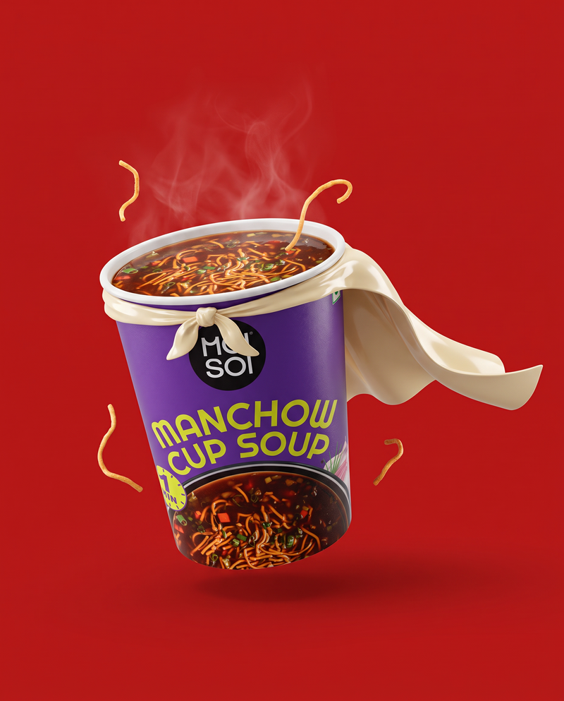 Manchow Cup Soup, lid off, steaming