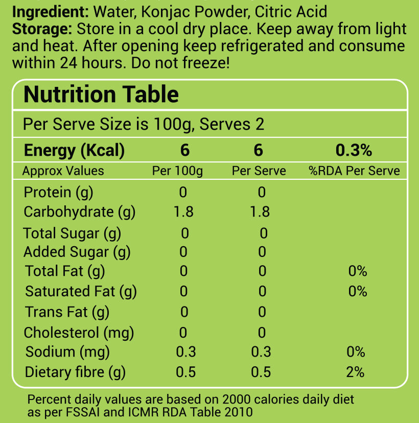 Udon Shirataki Noodles, Nutritional Information