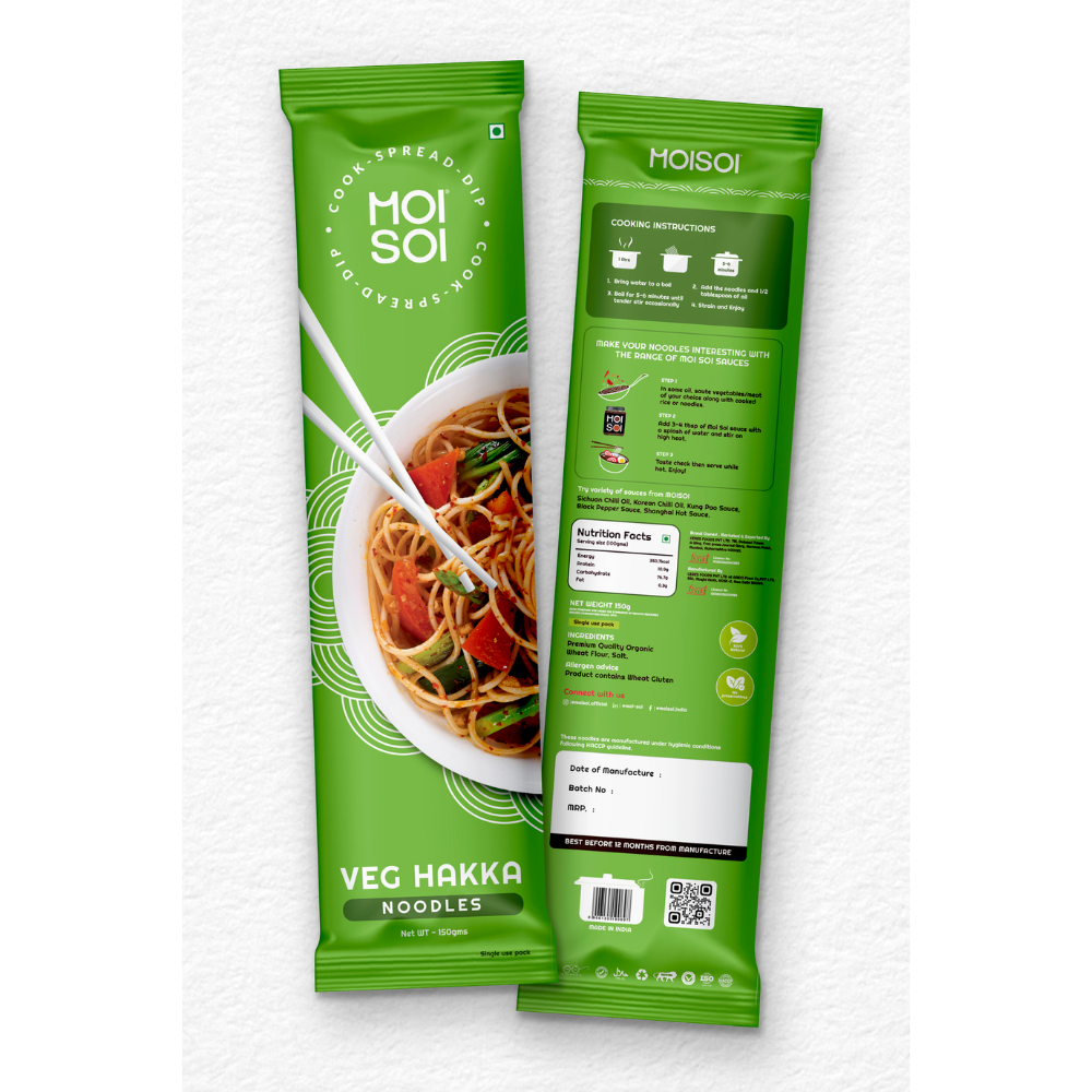MOI SOI Noodles Value Pack of 2 - 150g Each (Veg Hakka Noodle + Udon Noodle) (No MSG | No Preservatives | 100% Real Ingredients)