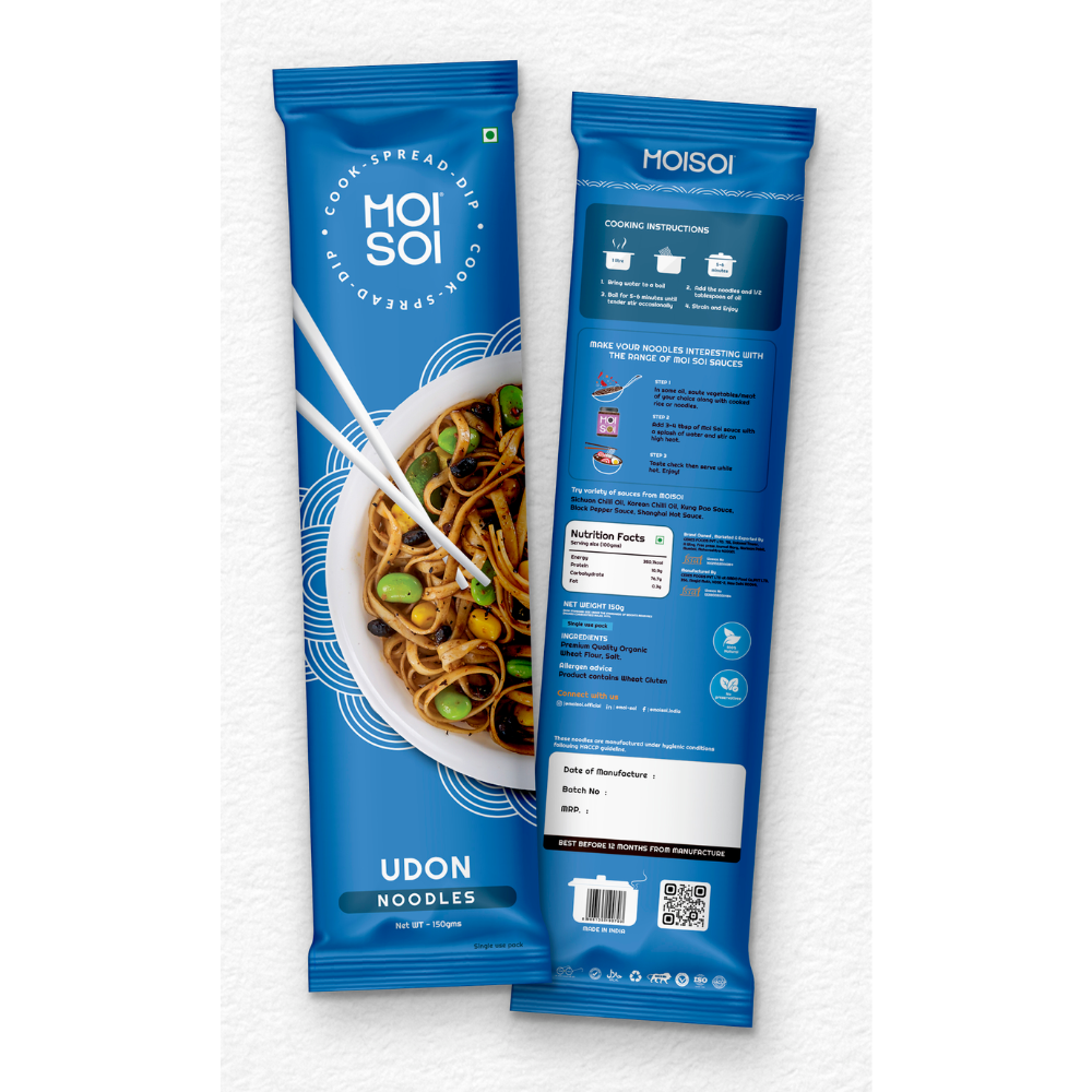 MOI SOI Noodles Value Pack of 2 - 150g Each (EGG Hakka Noodle + Udon Noodle) (No MSG | No Preservatives | 100% Real Ingredients)